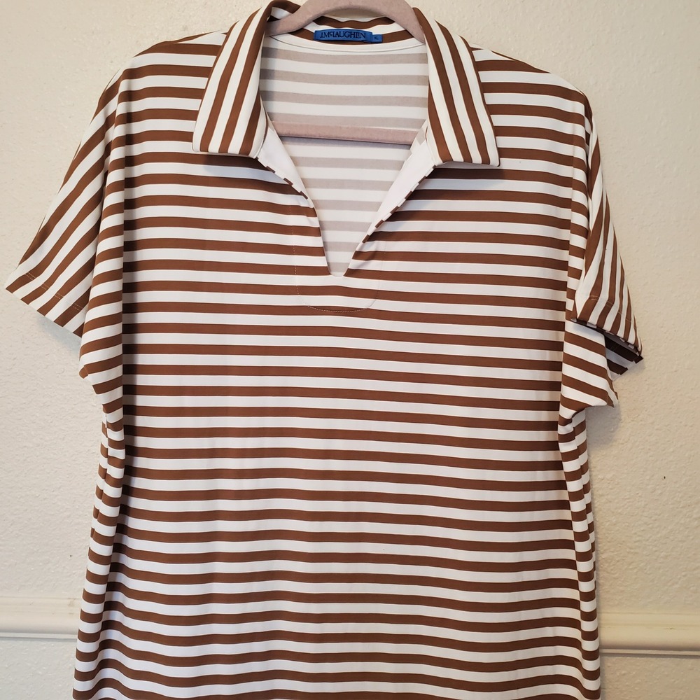 J.McLaughlin Brown White Striped Catalina Cloth Polo Midi Dress Womens XL - Picture 2 of 13